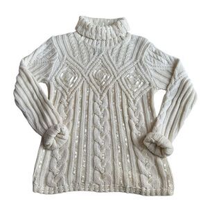 Nina Leonard Cable Knit Turtle Knit Ribbon Cream Small Classic